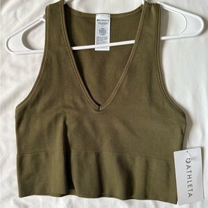 Athleta Khaki Ribbed V-Neck Crop Top